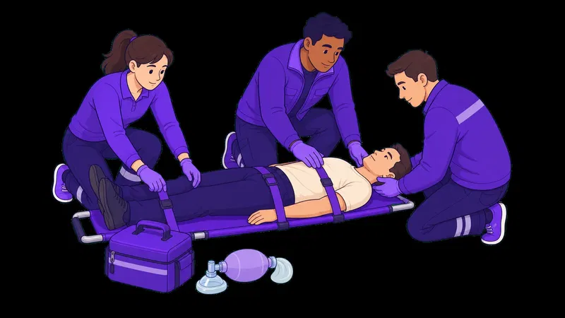 Angehende Betriebssanitäter üben gemeinsam die Beurteilung und Vorbereitung eines Patienten.